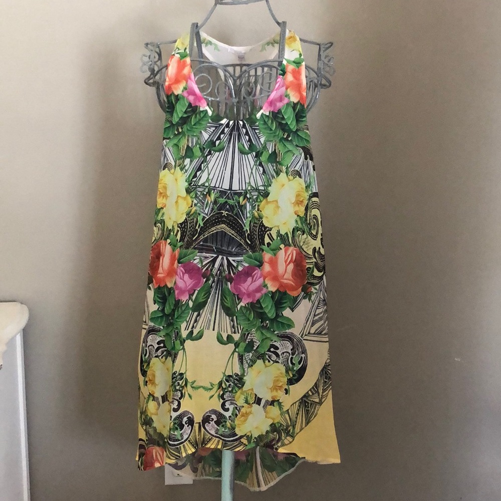 Tropical Floral Yellow Swim Cover-Up Dress